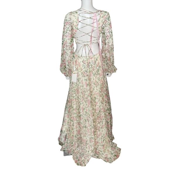 Mac Duggal Sequined Floral Print Cut Out Lace Up Gown A93746 Women’s Sz 8 - Picture 9 of 13